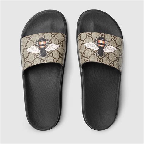 gucci bees slides|Gucci bee accent slides.